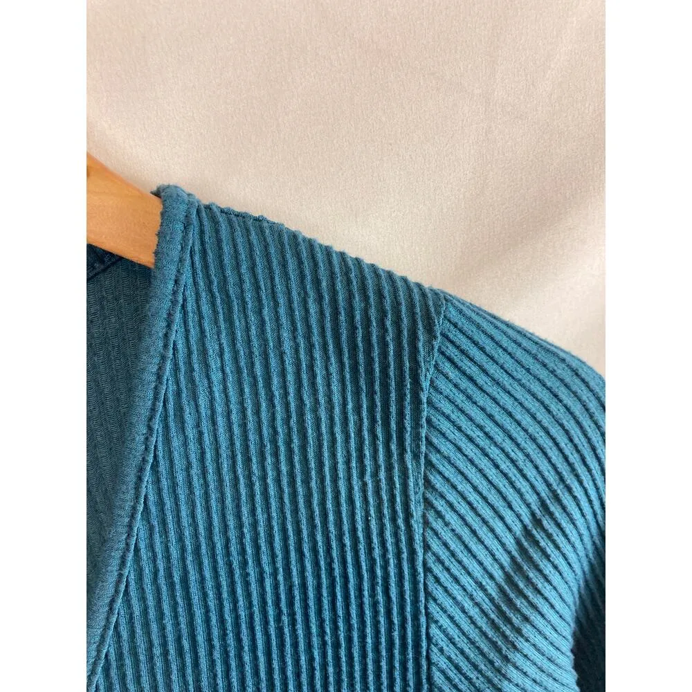Caution to the Wind Ribbed Long Sleeve Teal Blue Top Size XS - Image 4