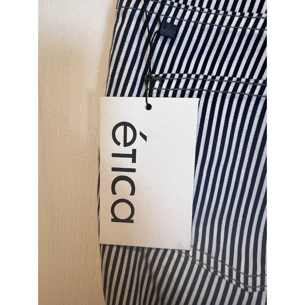 Ética Women’s Navy White Striped Straight Ankle Leg Jeans Size 5 (XL) Nautical Blue - Image 10