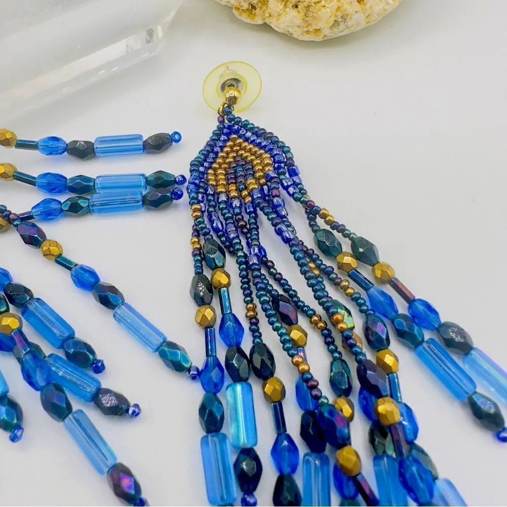 Bougie Boho Beaded Blue Gold Earrings Blue - Image 2