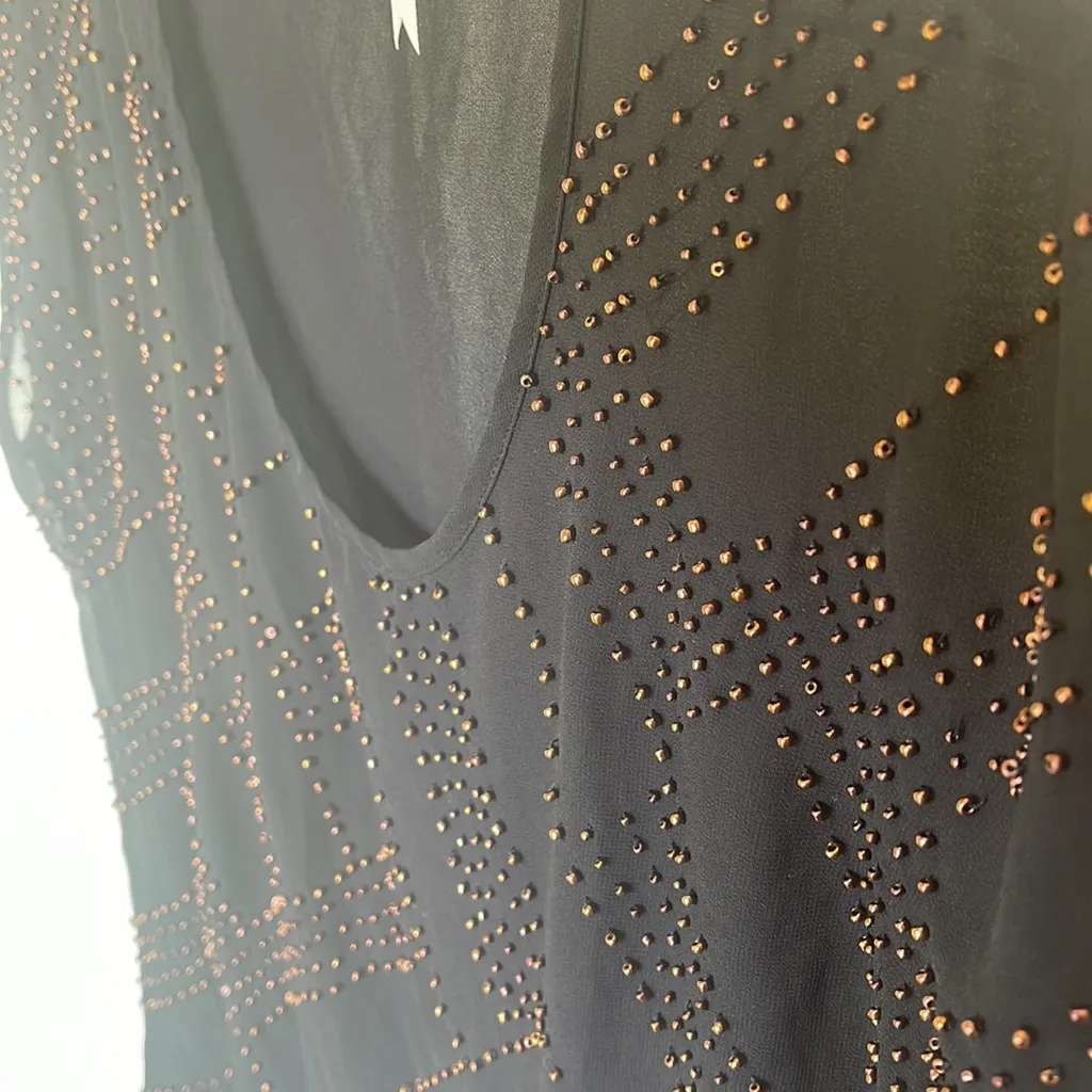 Petticoat Alley Black Sheer Top with Gold Beading Size S - Image 8