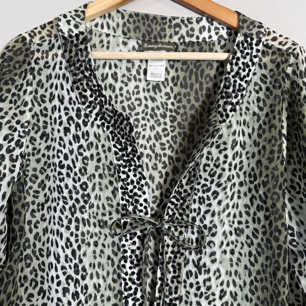Tommy Bahama Beaded Sequin Cheetah Print Swimsuit Cover Up Tunic Women's Small - Image 6