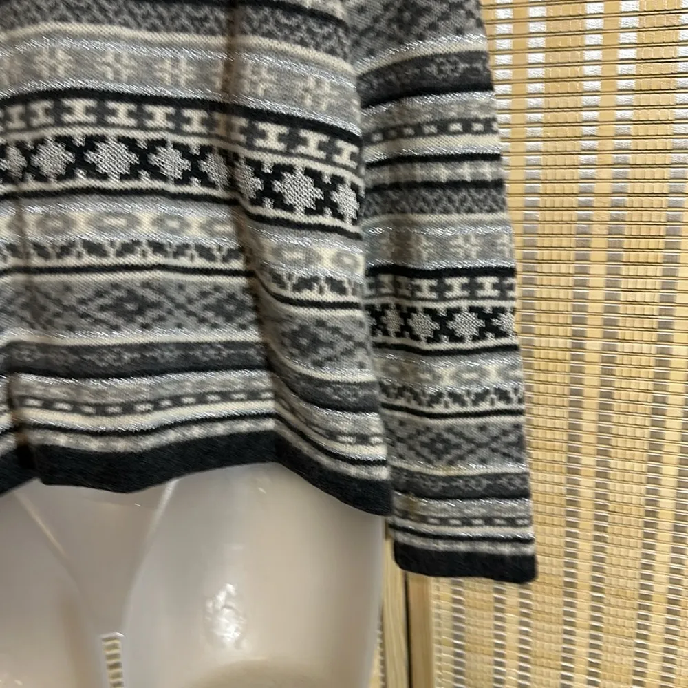 Appleseed's Gray White Metallic Silver Striped Knit Cardigan Sweater XL - Image 14