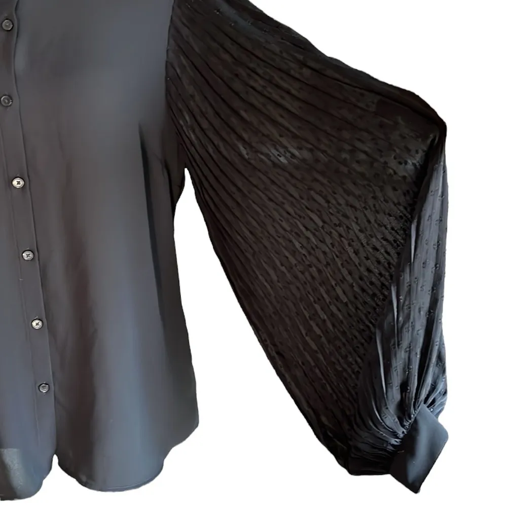 Express Sheer Puff Sleeve Button Down Blouse - Image 3