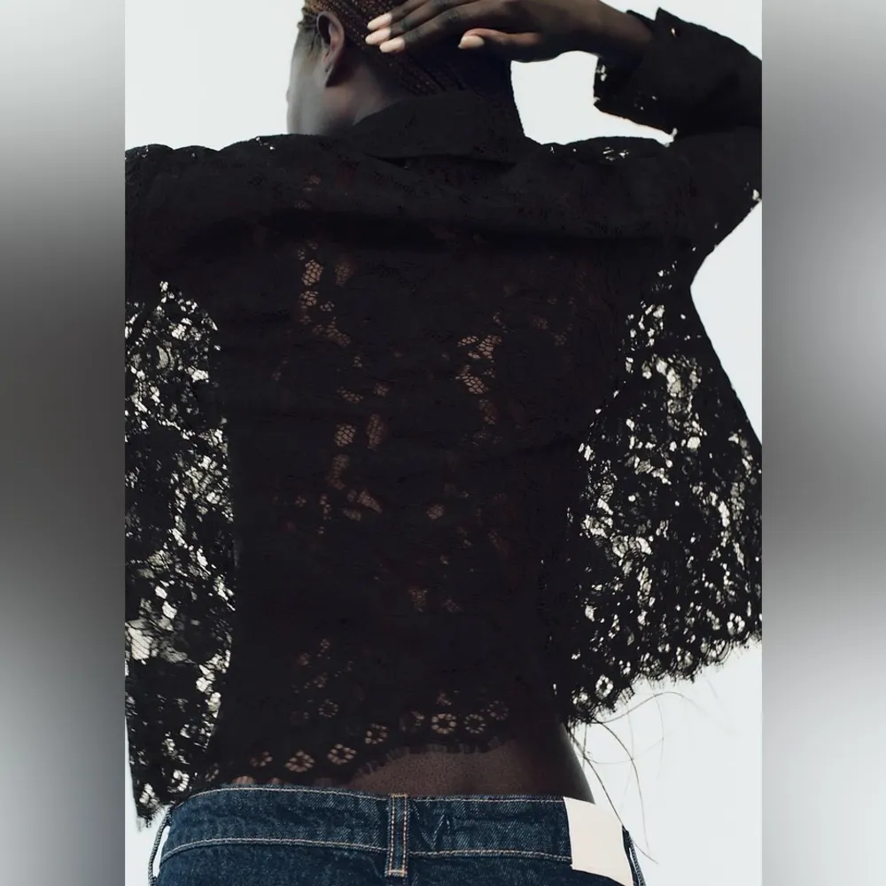 Zara NWT black button front lace collared long sleeve shirt blouse - Image 4