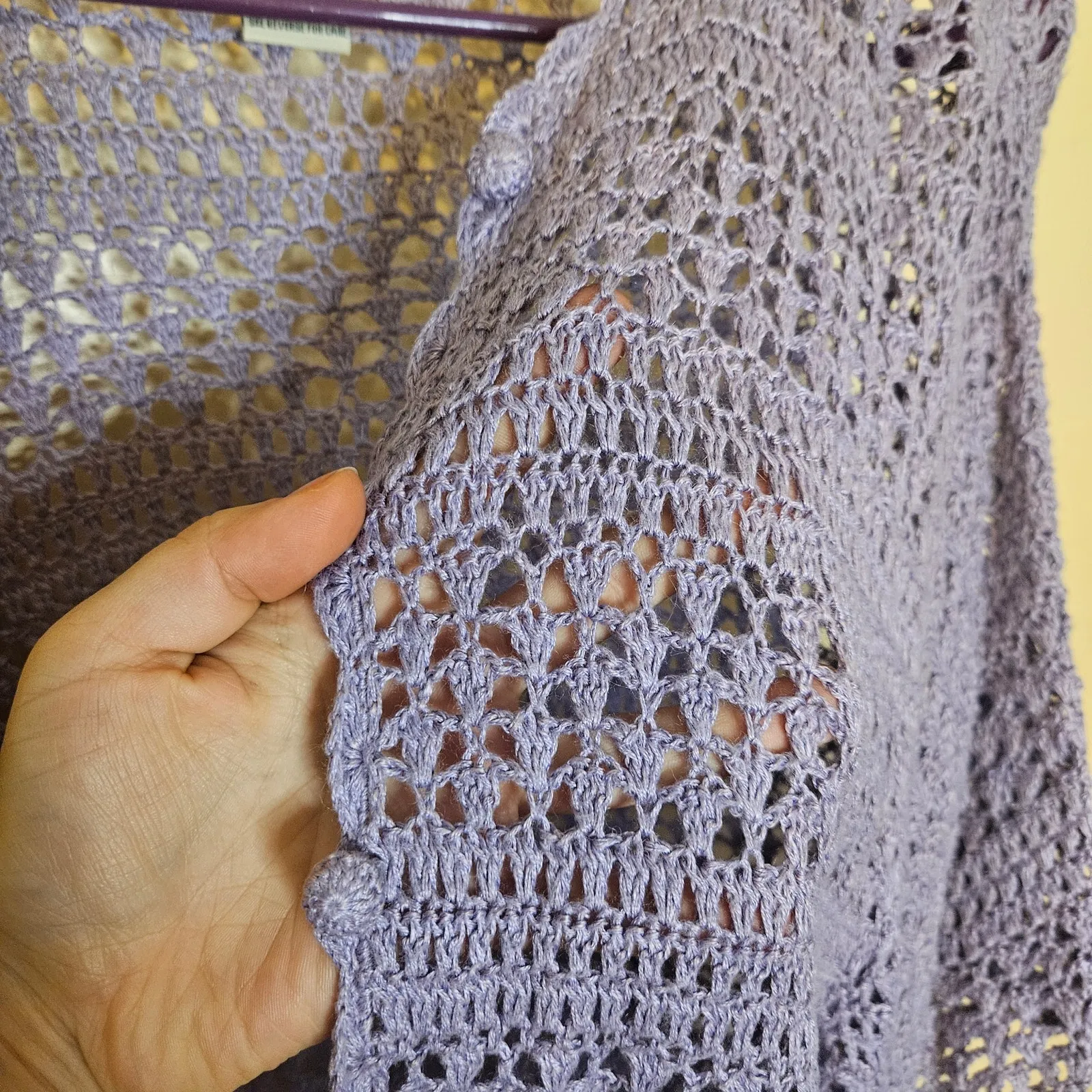 Teddi Knit Cardigan Sheer Purple Ramie Rayon Floral Size Extra Large Vintage XL - Image 8