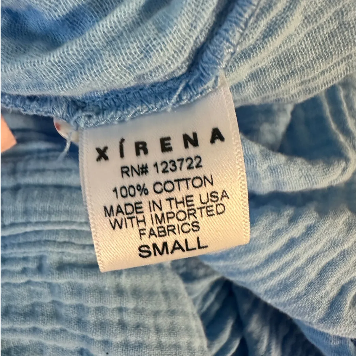 Xirena Midi Dress Lennox Cyprus Blue Cotton Button Front Tier Puff Sleeve Small - Image 3