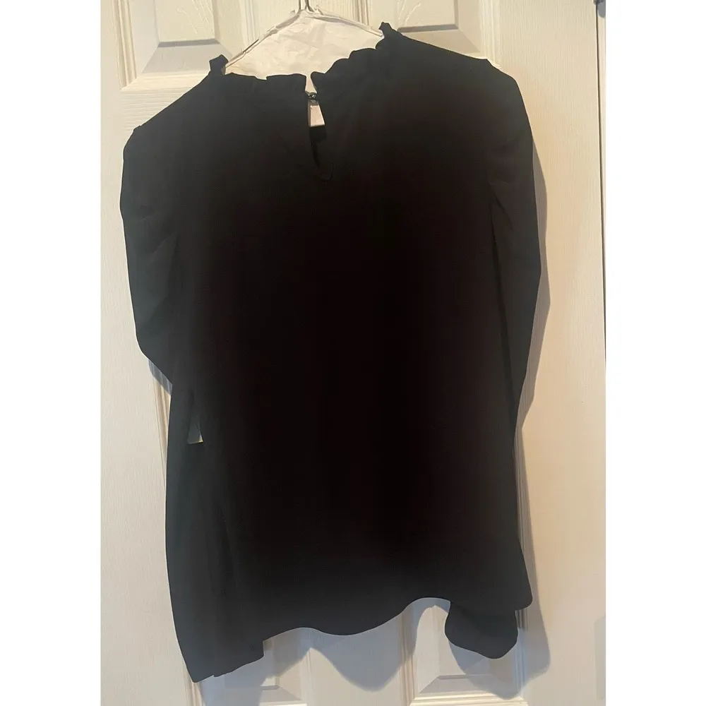 CeCe Puffed Long Sleeve Crew Neck blouse mesh Knit Top black, $32, Size M, B52 - Image 3