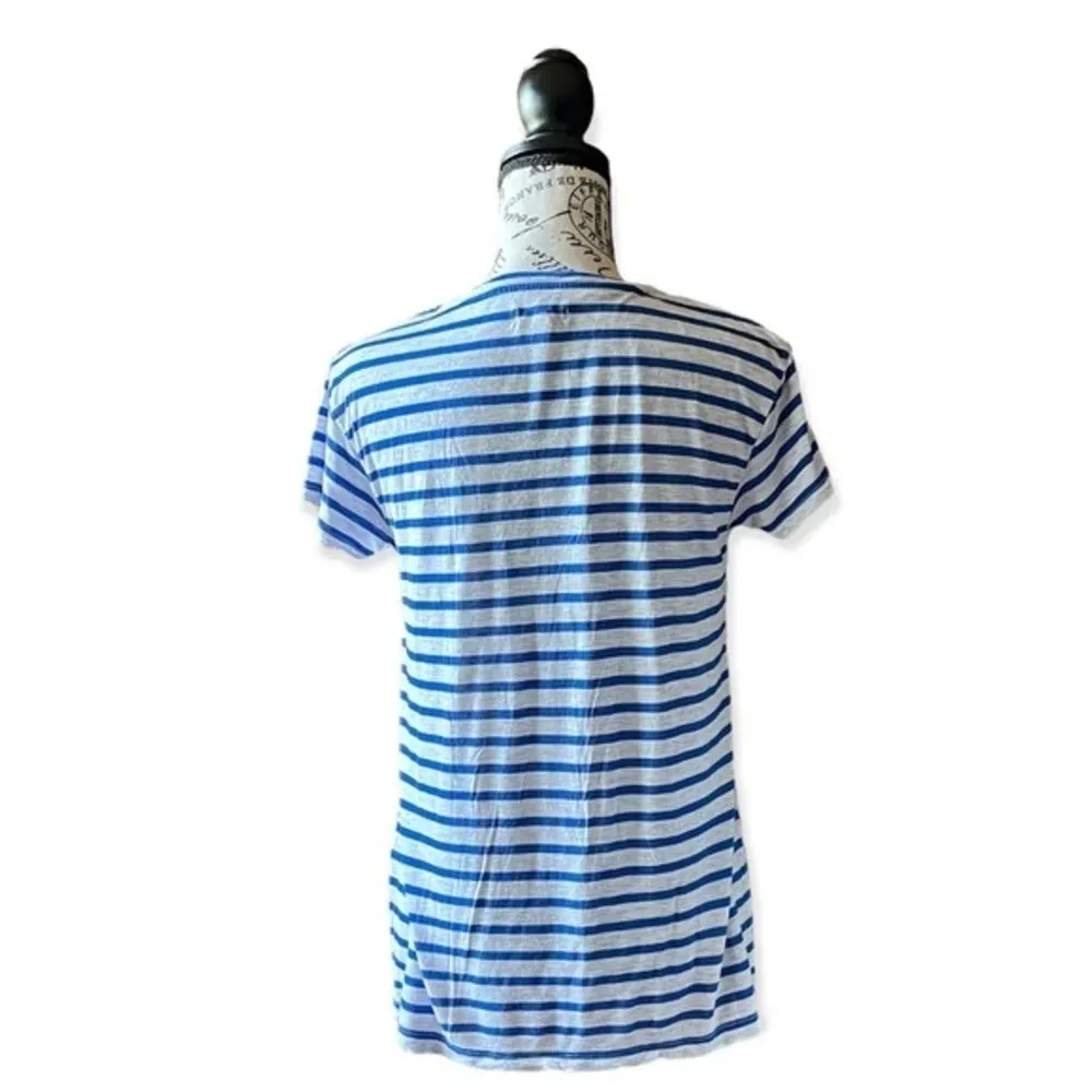 Madewell Women’s Blue Gray Stripe T-Shirt S Pocket Tee Nautical Coastal Preppy - Image 5