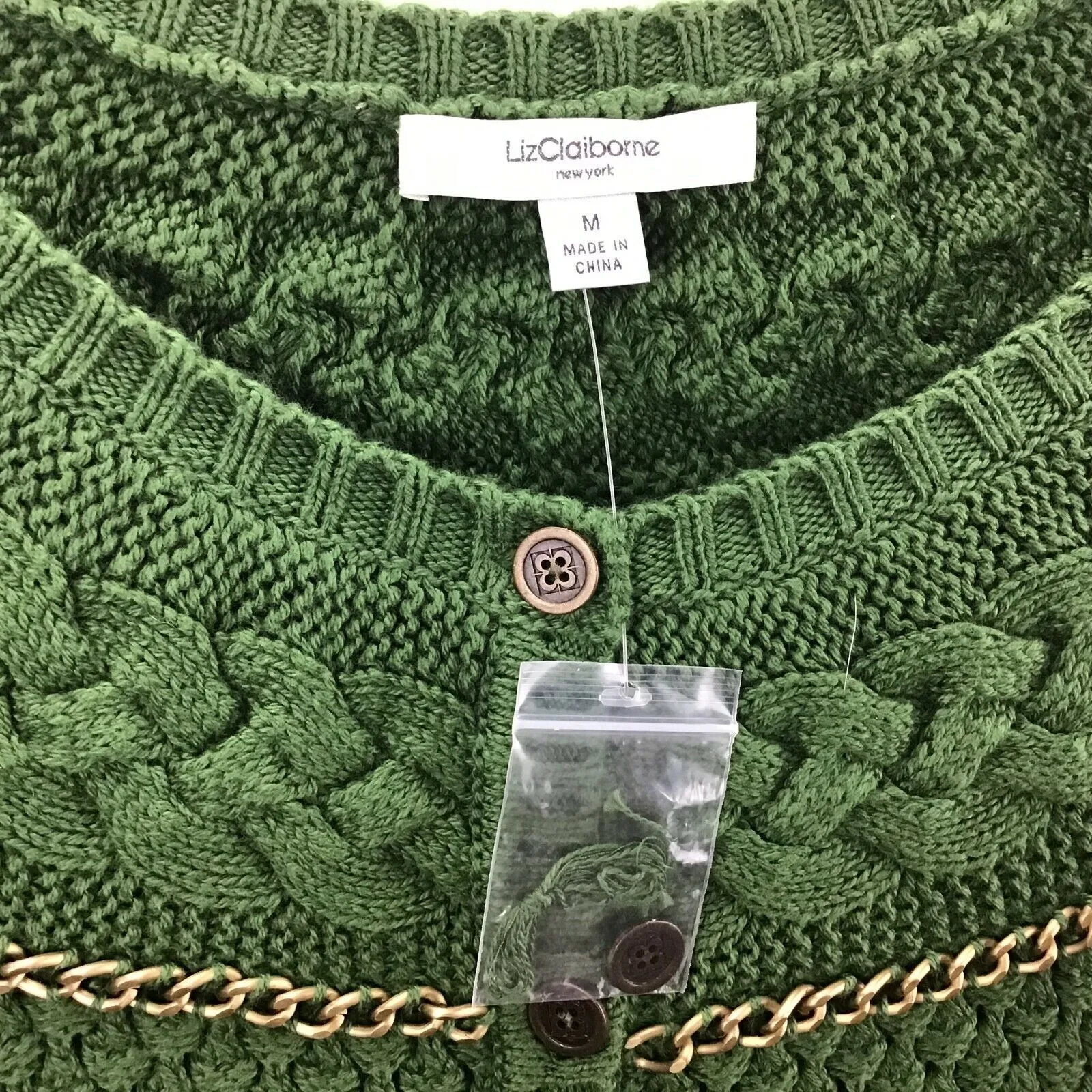 NEW Liz Claiborne‎ New York Womens Cardigan  Sweater Chain Detail SIze Medium - Image 6