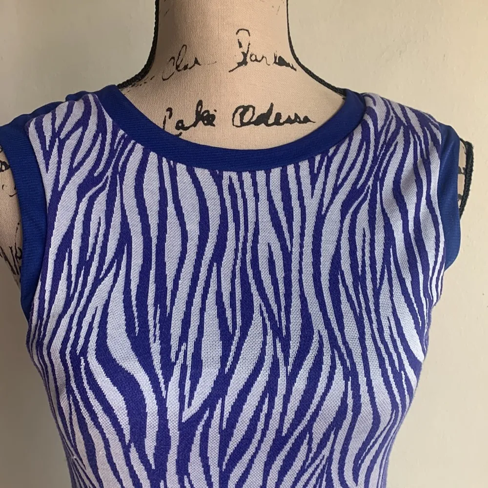REISS Nineteen Seventy-One Sleeveless Zebra Print Purple Sheath Dress Sz 6 - Image 4