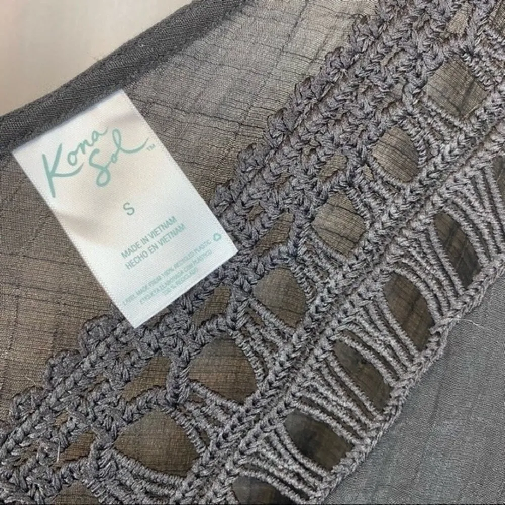 Kona Sol Black Crochet Trim Swim Cover Mini Tunic Top Dress Small S - Image 3