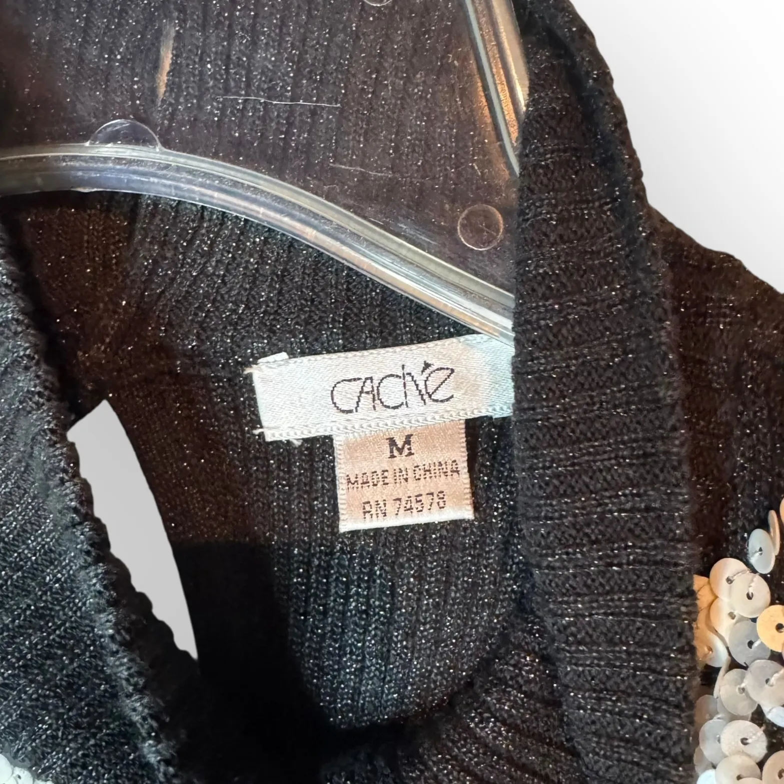 VTG 1990's Cache Women Stretch Knit Sleeveless Silver Sequin Top Size Medium - Image 7