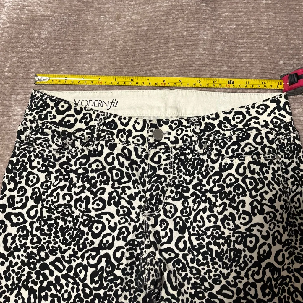 Ann Taylor Leopard Print Straight Leg Pants Black/White Snow Leopard Edgy Glam - Image 8