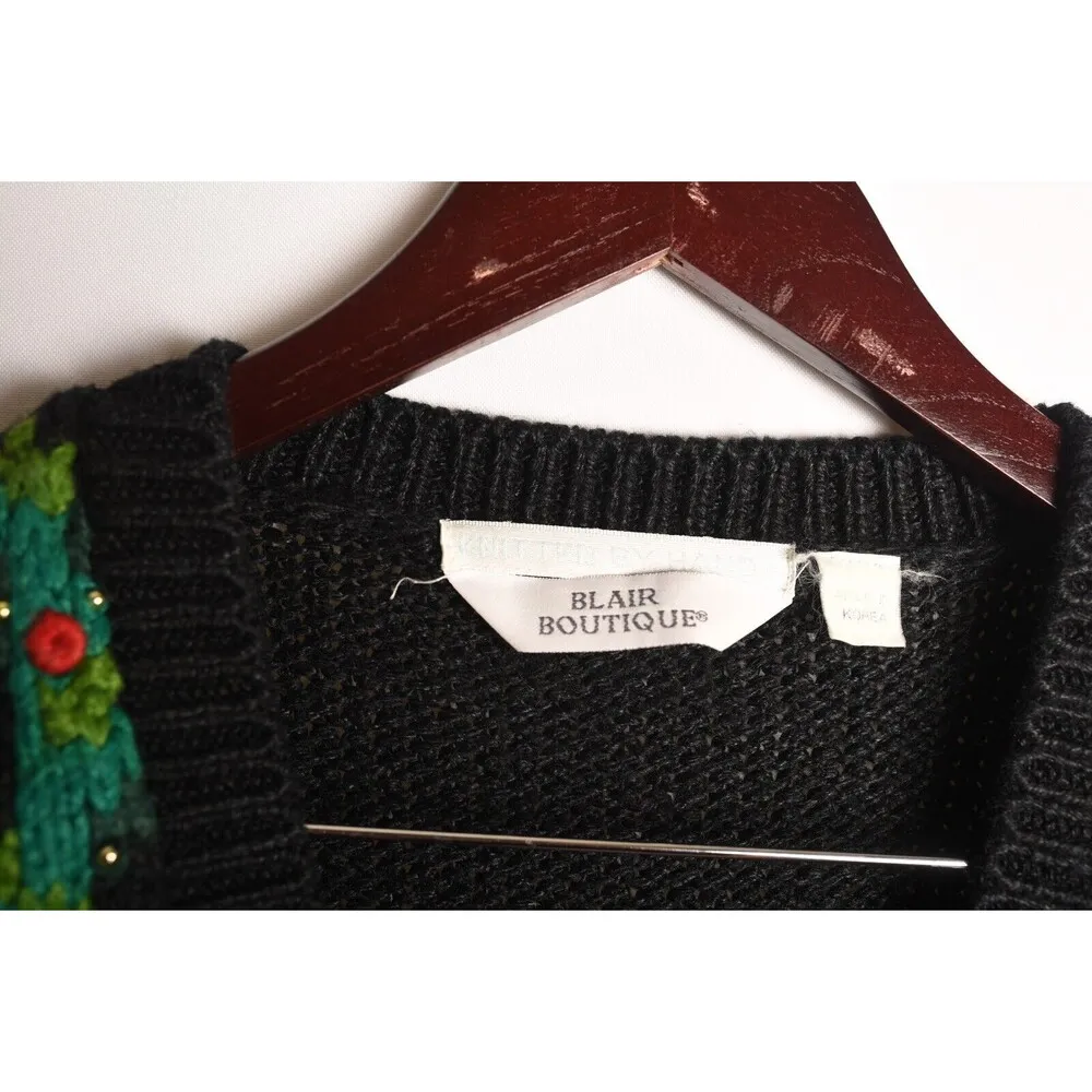 Blair Vintage  Womens XL Sweater Vest Black Wreath Granny Not Ugly Christmas knit - Image 4