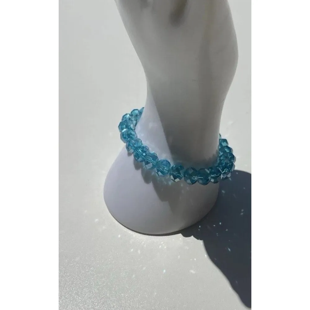 Vintage Blue Faceted Ocean Blue Glass Beads Bracelet Women’s Size 6.5” - Image 8