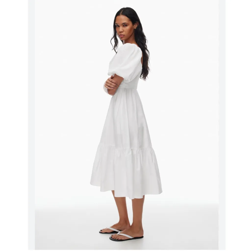 NEW Aritzia Wilfred Amuse Poplin Midi Dress Cotton Poplin Tiered Dress White - Image 2