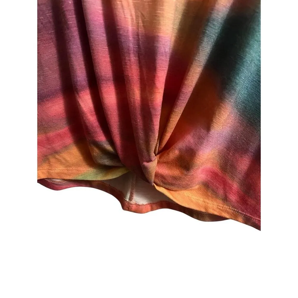 NWT Democracy Short Sleeve Scoop Neck Ombre Print Twist Front Hem Knit Top S - Image 4