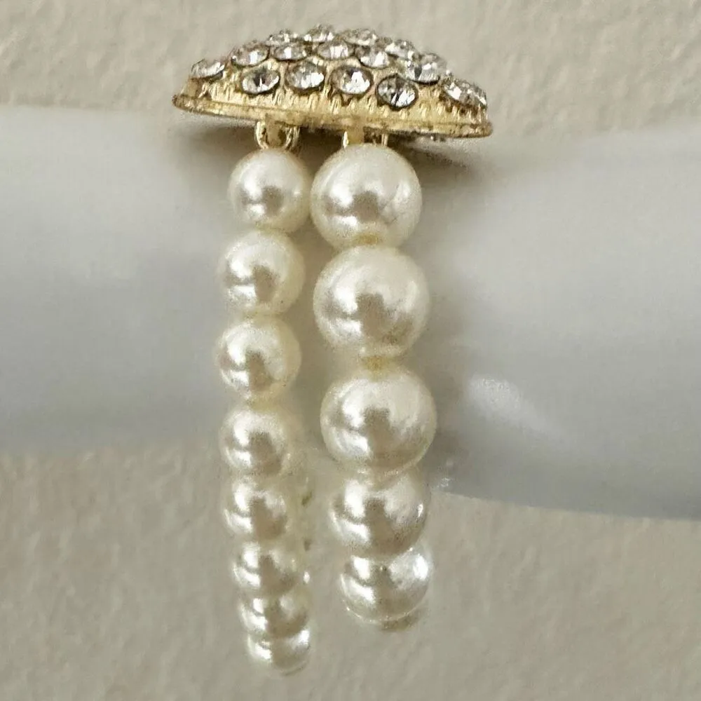 Rhinestone Statement Bow Faux Pearl Stretch Bracelet - Image 3