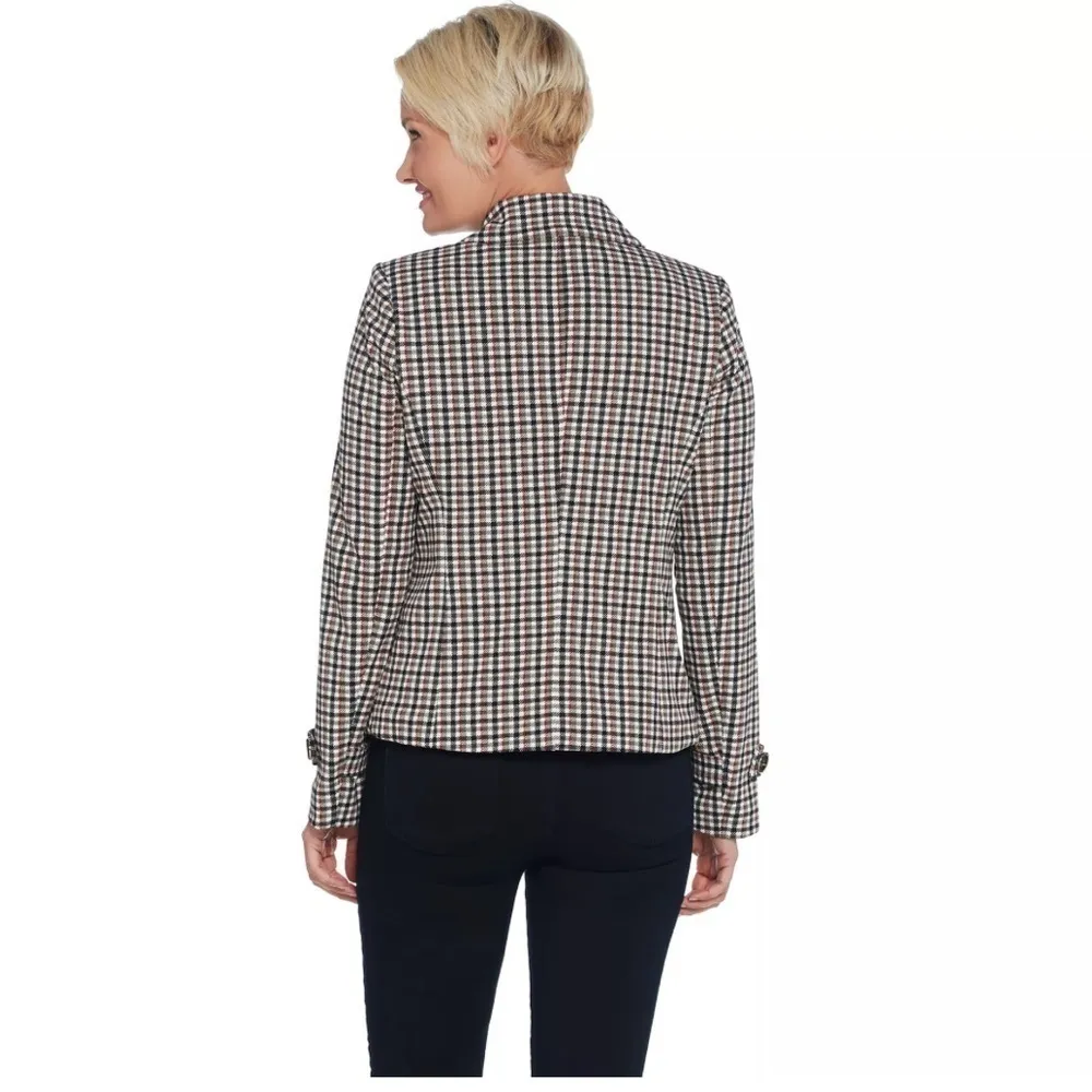 Dennis Basso Printed Luxe Crepe Double Breasted Jacket - Taupe/Black Size 4 - Image 2