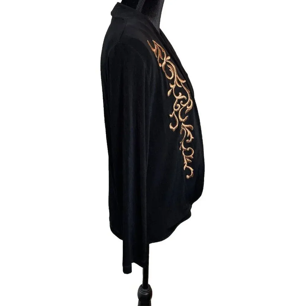 Wear it Women’s 1 US‎ Medium Black Open Cardigan Slinky Gold Embroidered VTG - Image 3