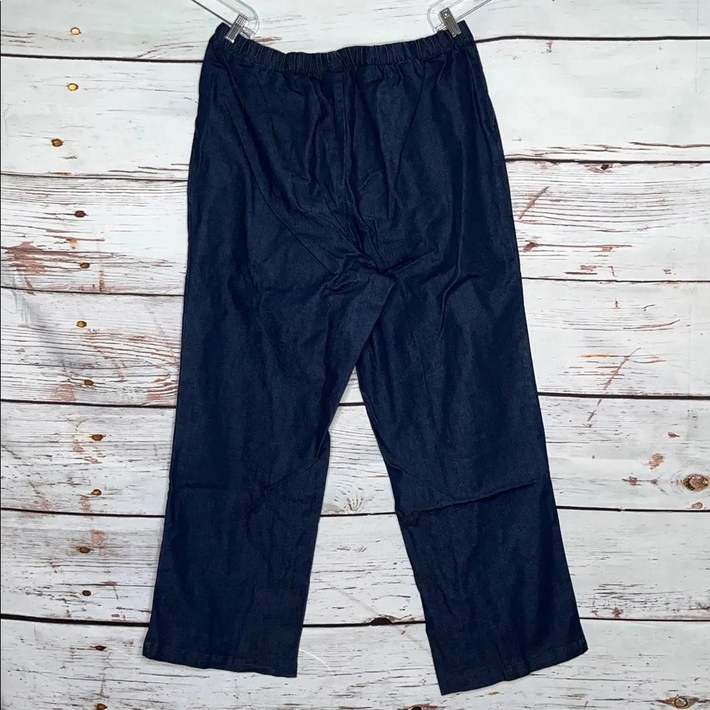 Woman Within NEW 28W Tall Dk Blue Denim Fineline Stretch Pull On Wide Leg Jeans - Image 3