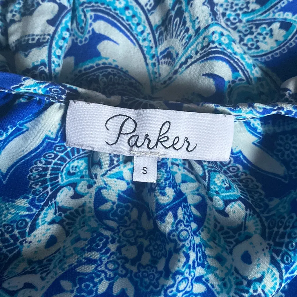 Parker - Bright Blue Silk Paisley Print Peasant Dress Sz S - Image 9