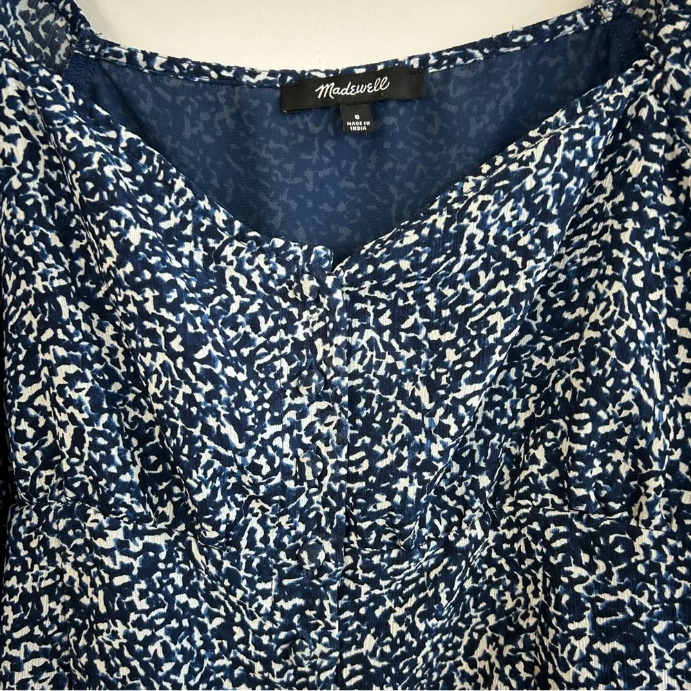 Madewell Sweatheart Blue Bengali Blockprint Puff Sleeve Blouse Size 8 - Image 3