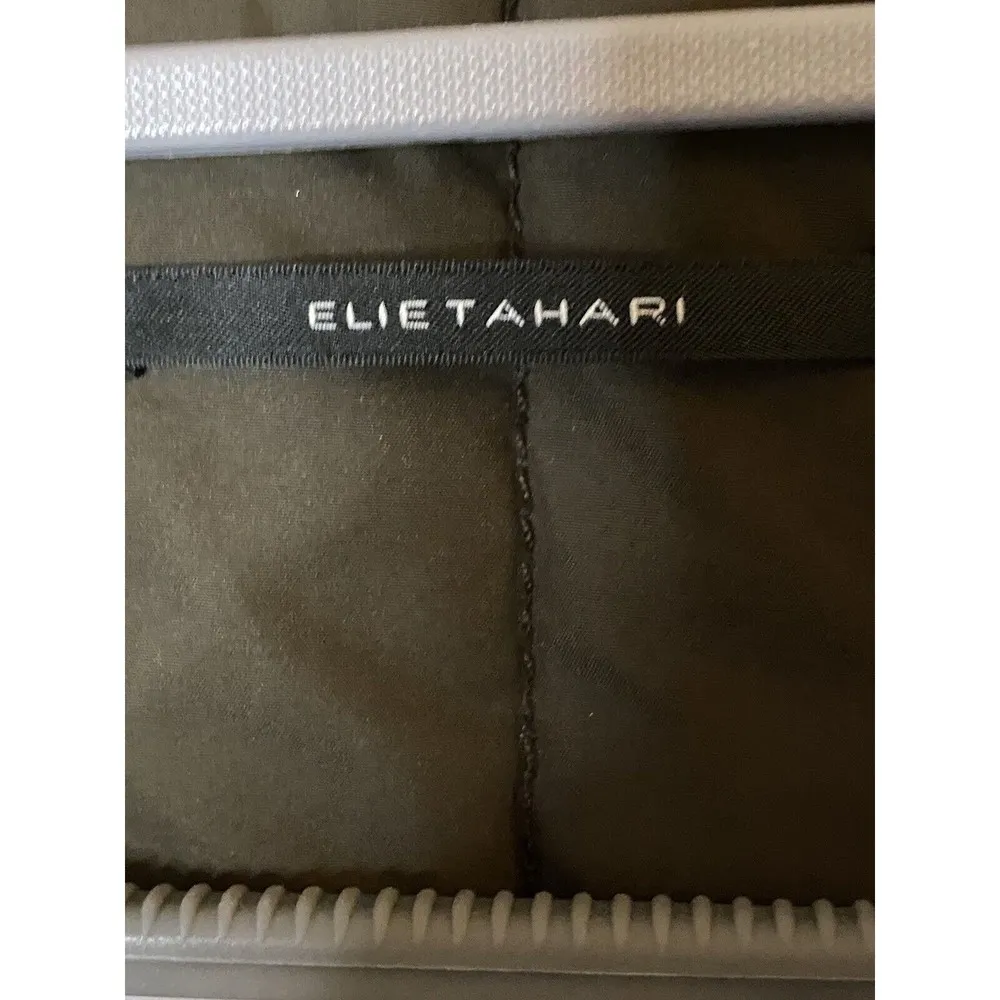 Elie Tahari Quilted Jacket Olive Green Snap Button Front Coat Sz S - flaw - Image 2