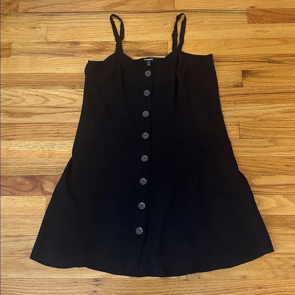 🌺 Express Black Button-Up Spaghetti Strap Slip Dress Sz M - Image 3