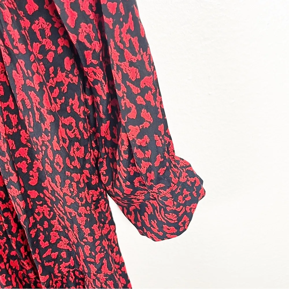ZARA Premium Collection Black And Red Long Sleeves Ruffle Leopard Print Dress XS - Image 6