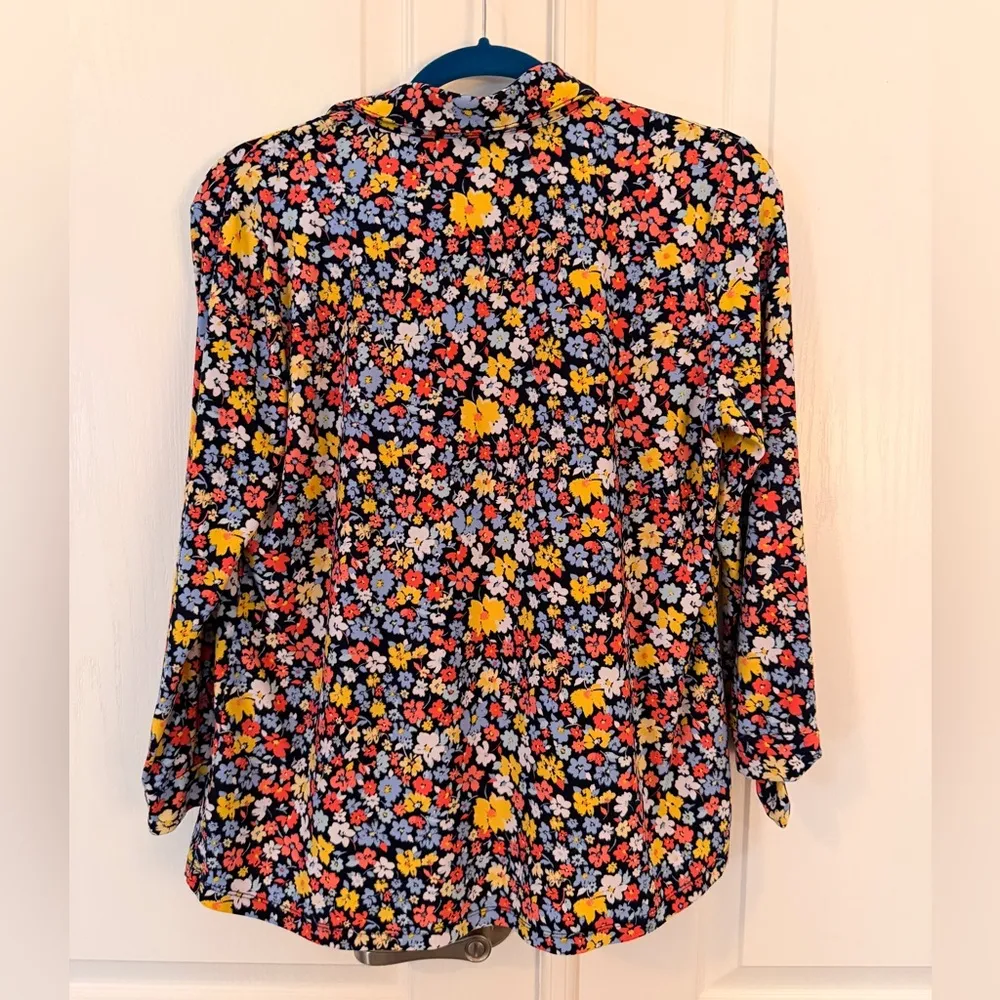 ANNE KLEIN M Black Mod Floral Blouse Top Multicolor - Image 8
