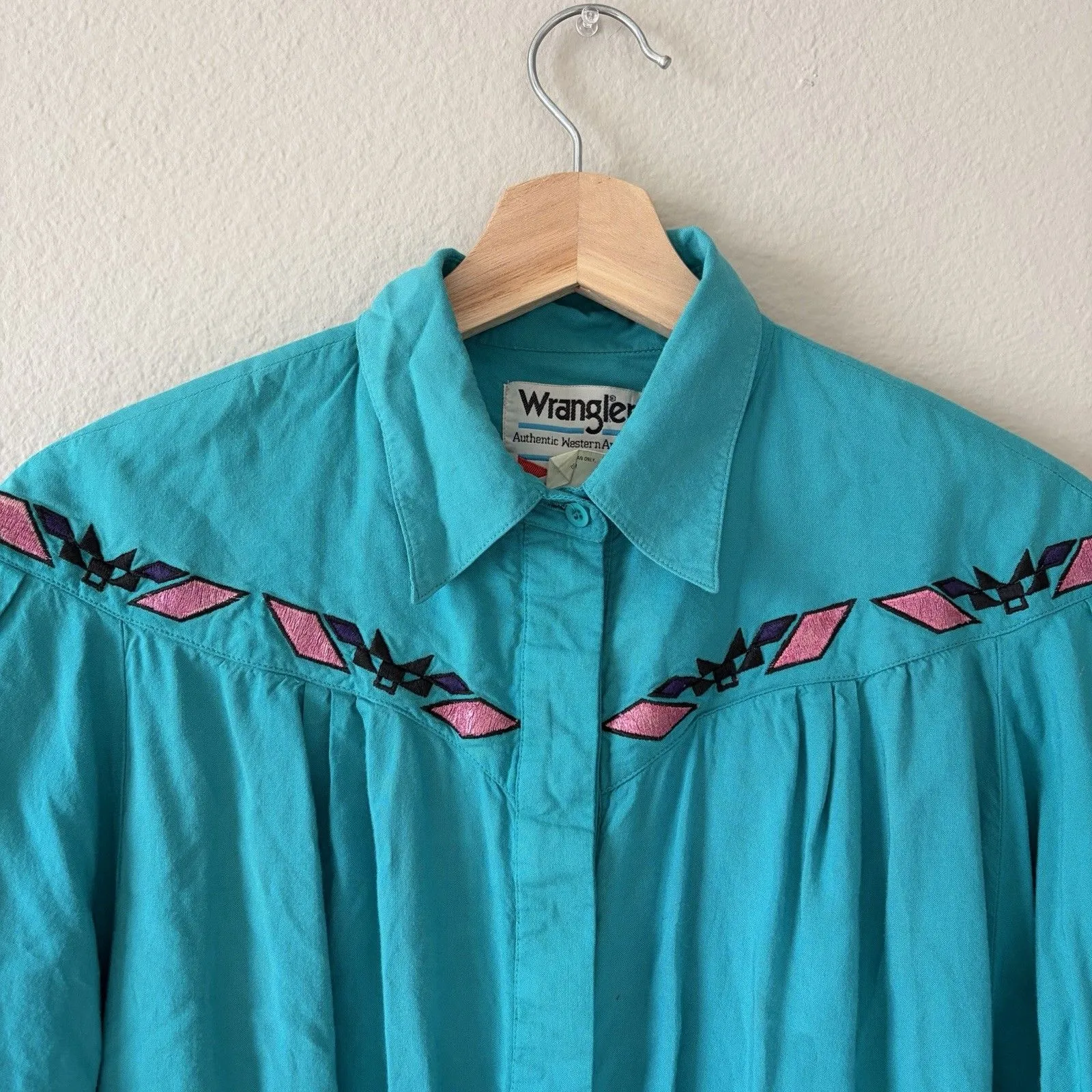 Wrangler Western Vintage Turquoise Long Sleeve Top Womens Size L - Image 2