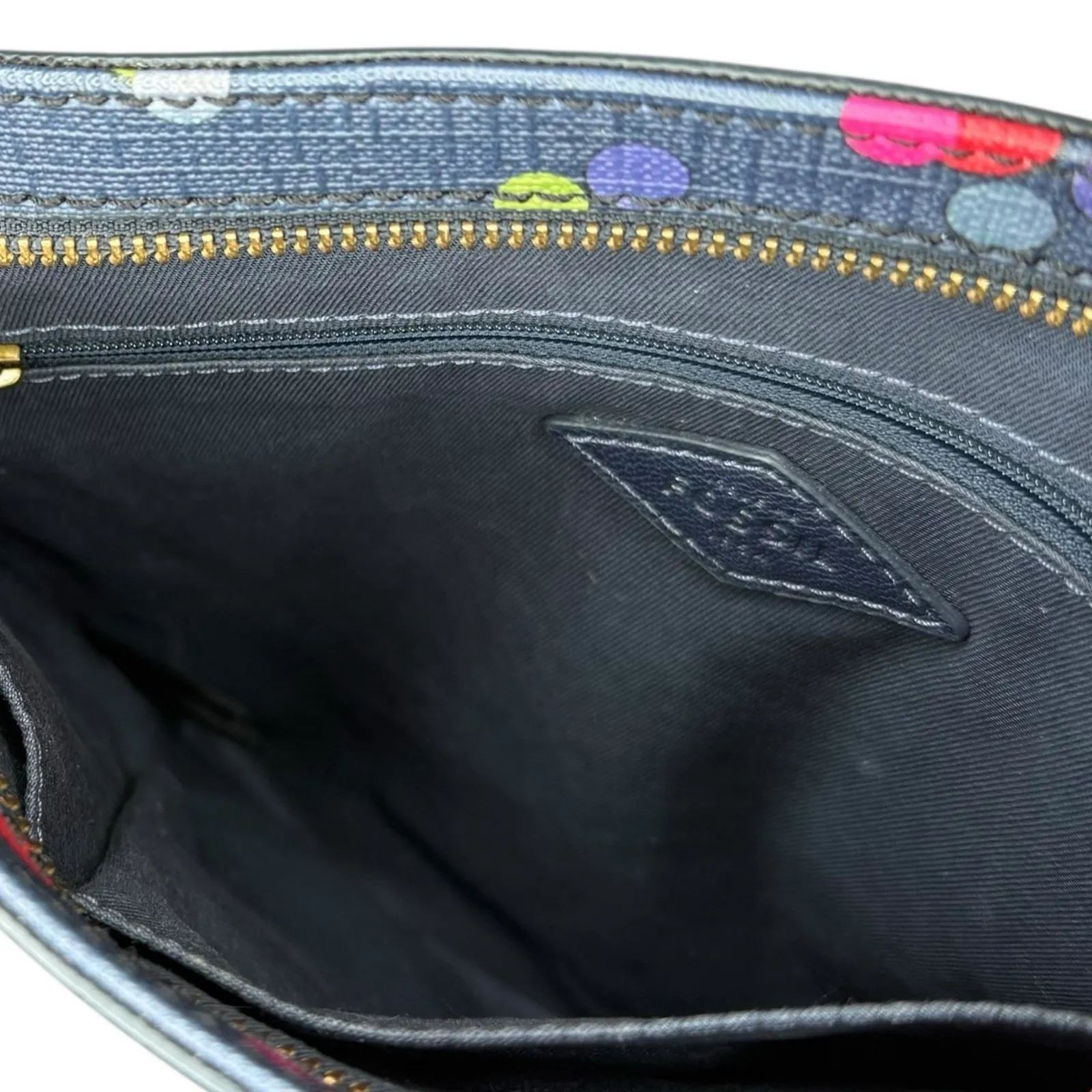 New Fossil Coated Canvas Blue Multicolor‎ Confetti Polka Dot Crossbody Purse Bag - Image 5