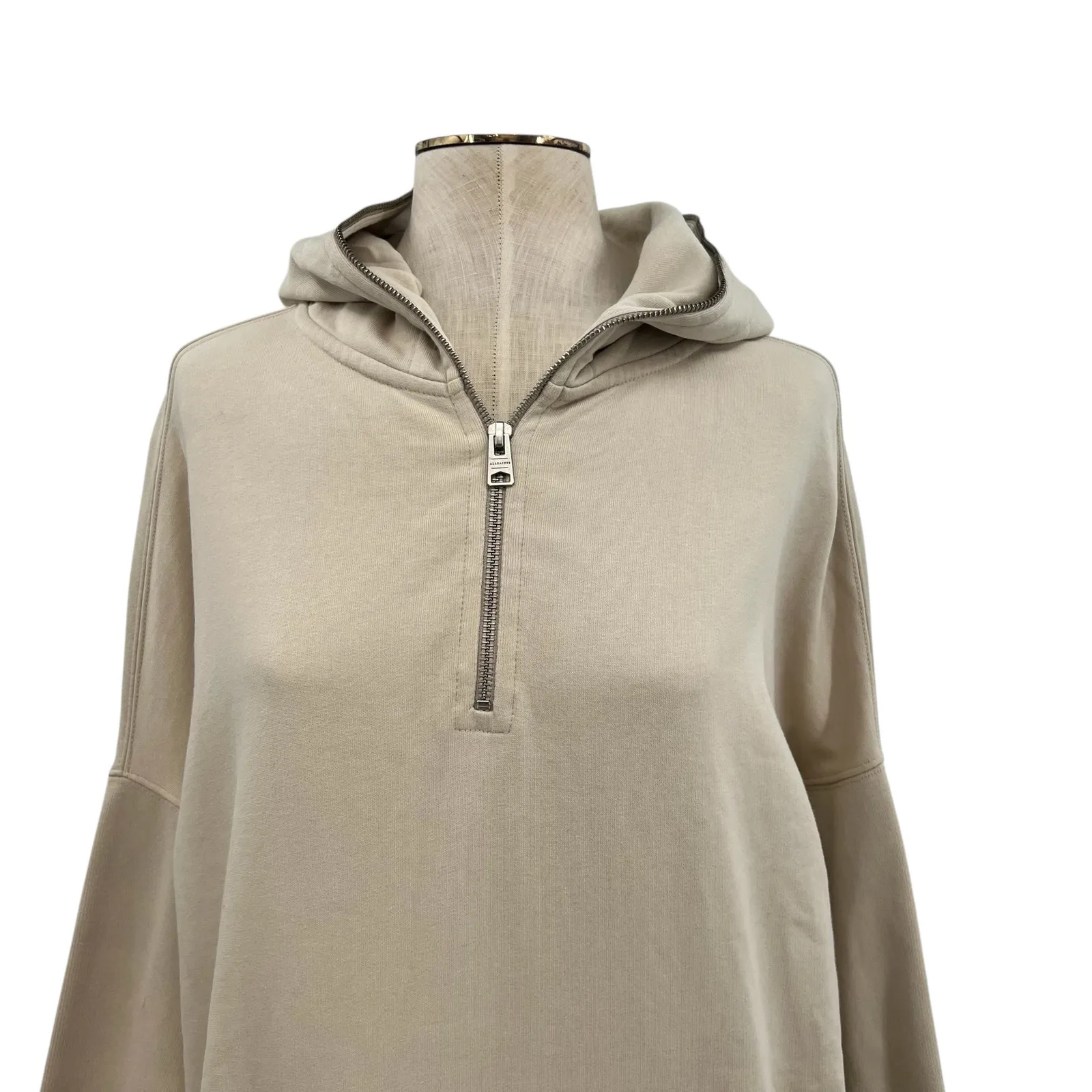 AllSaints Xonda Hoodie Dress Sweatshirt Zip 1/4 Zip Beige Cream Size Small - Image 4