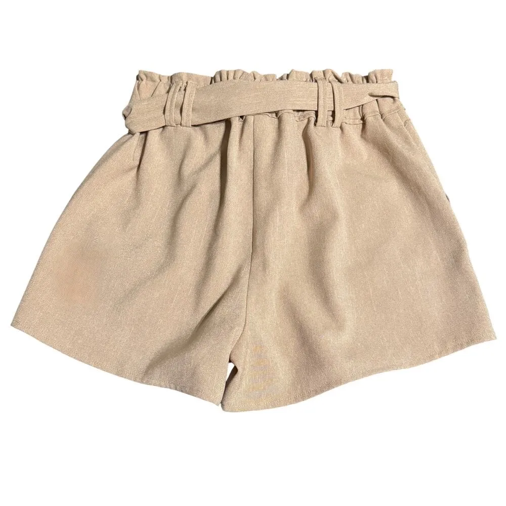 NWT Moon River Size Large Shorts 3” Inseam Beige Neutral Paper‎ Bag Boho Belted - Image 2