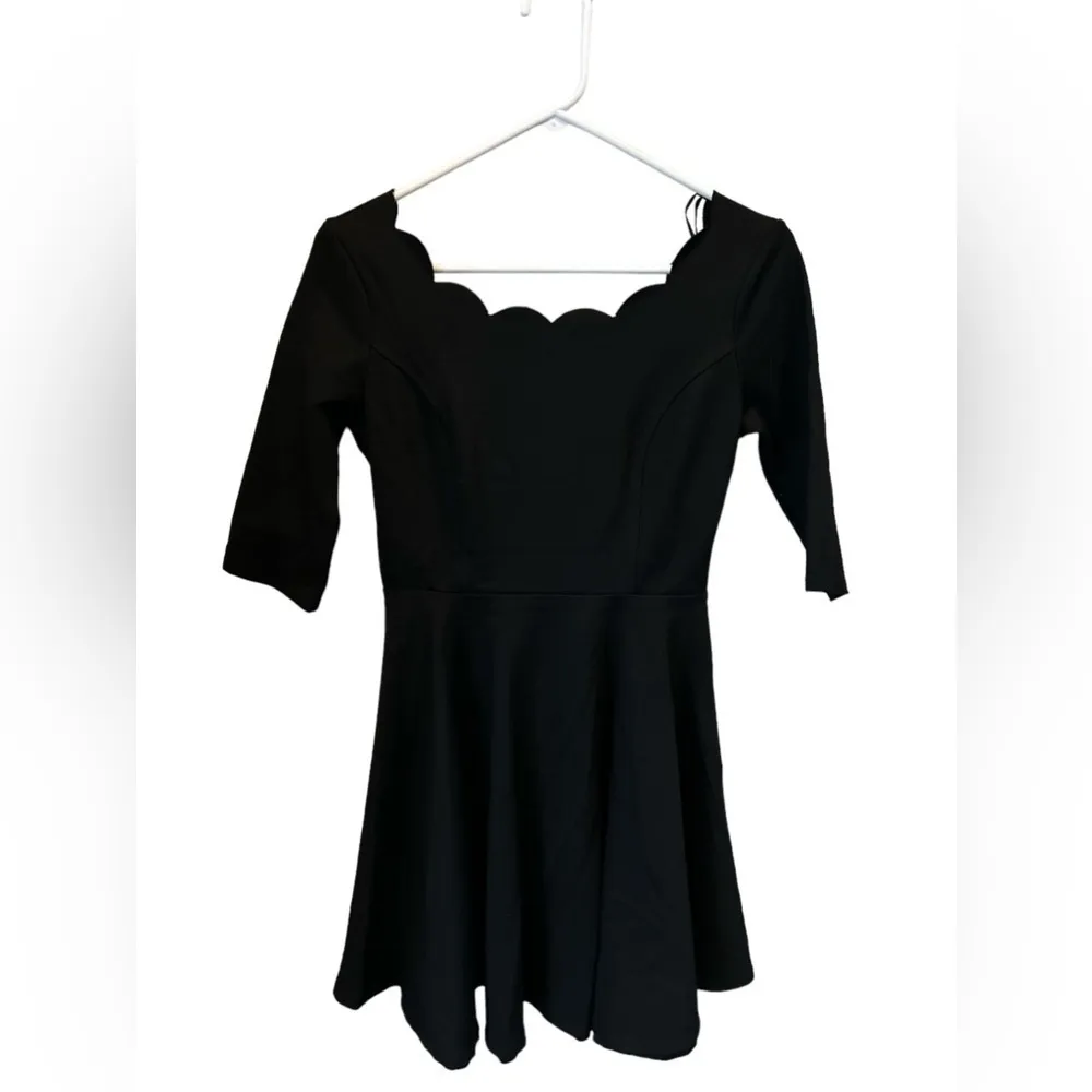 Lulus Tip the‎ Scallops Black Scalloped Scoop Neck Skater Dress - Image 3