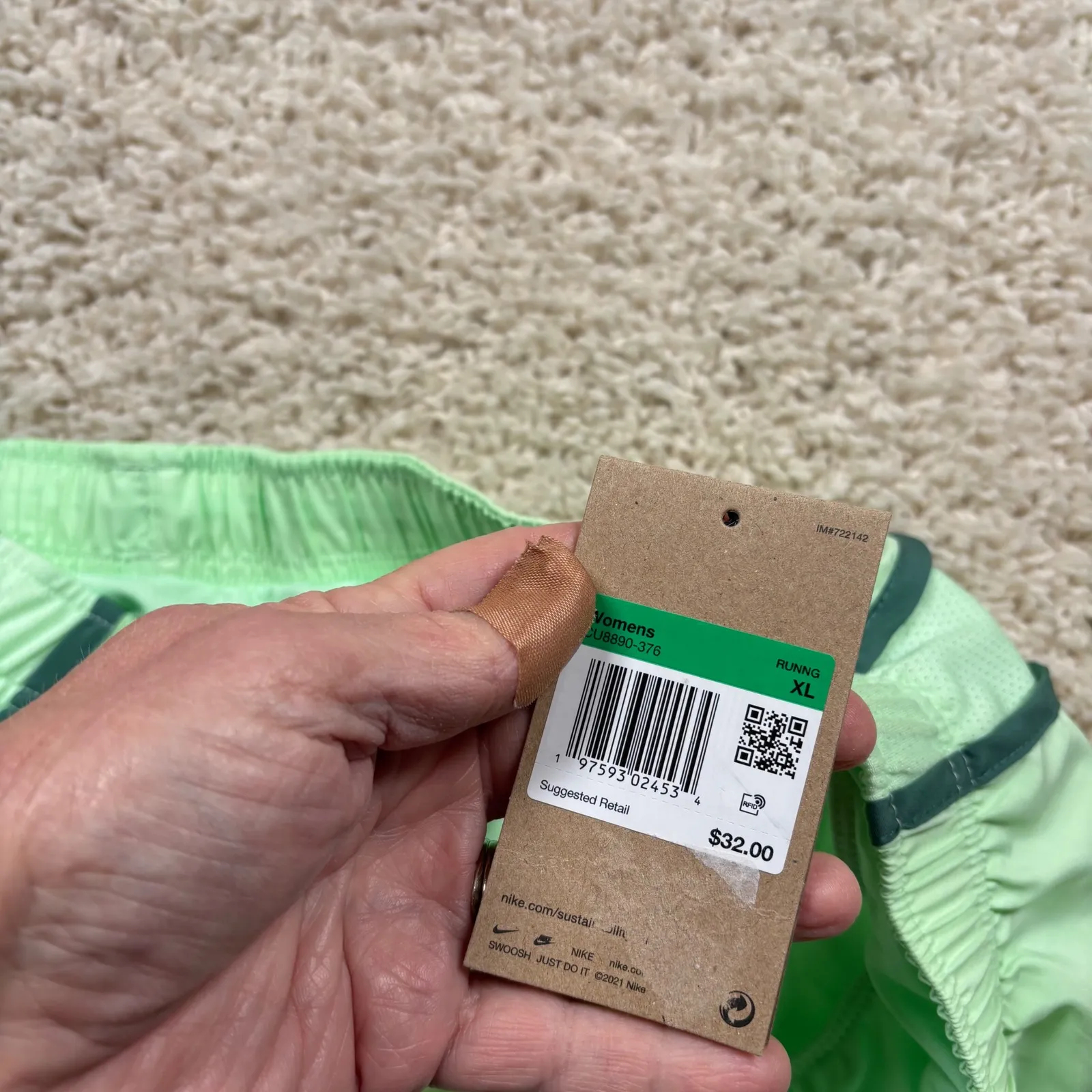 Nike Dri Fit Womens Running Shorts Athletic Gym Workout Neon Green XL NWT - Image 5