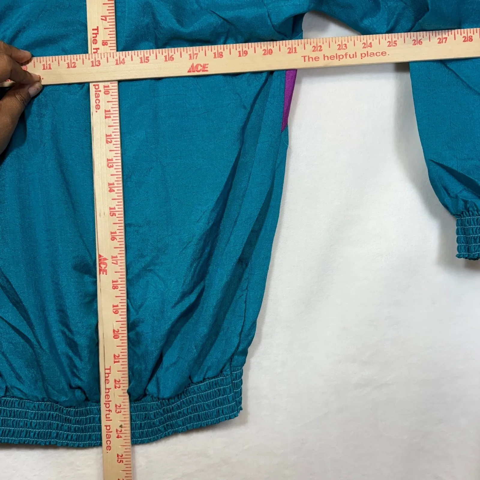 Vintage 80s Cervelle L Blouse Teal Purple Flower Sequin Kidcore Bold Funky USA Blue Size L - Image 8