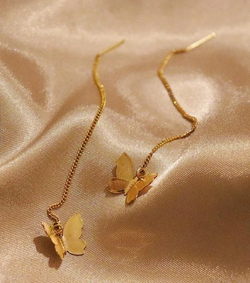 Gold Butterfly Threader Earrings - Image 2