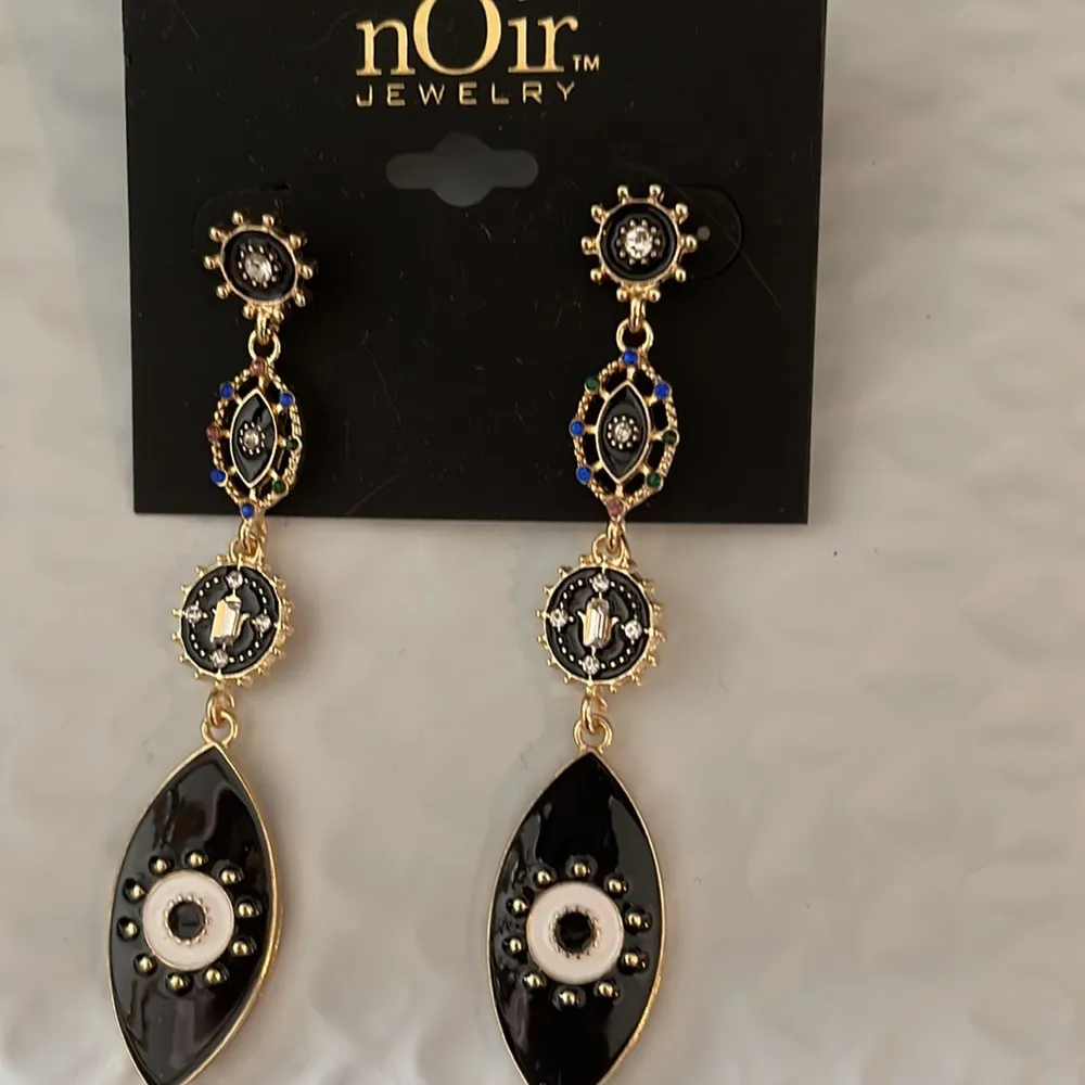 New Noire dangling Evil eye unique earrngs Black - Image 2