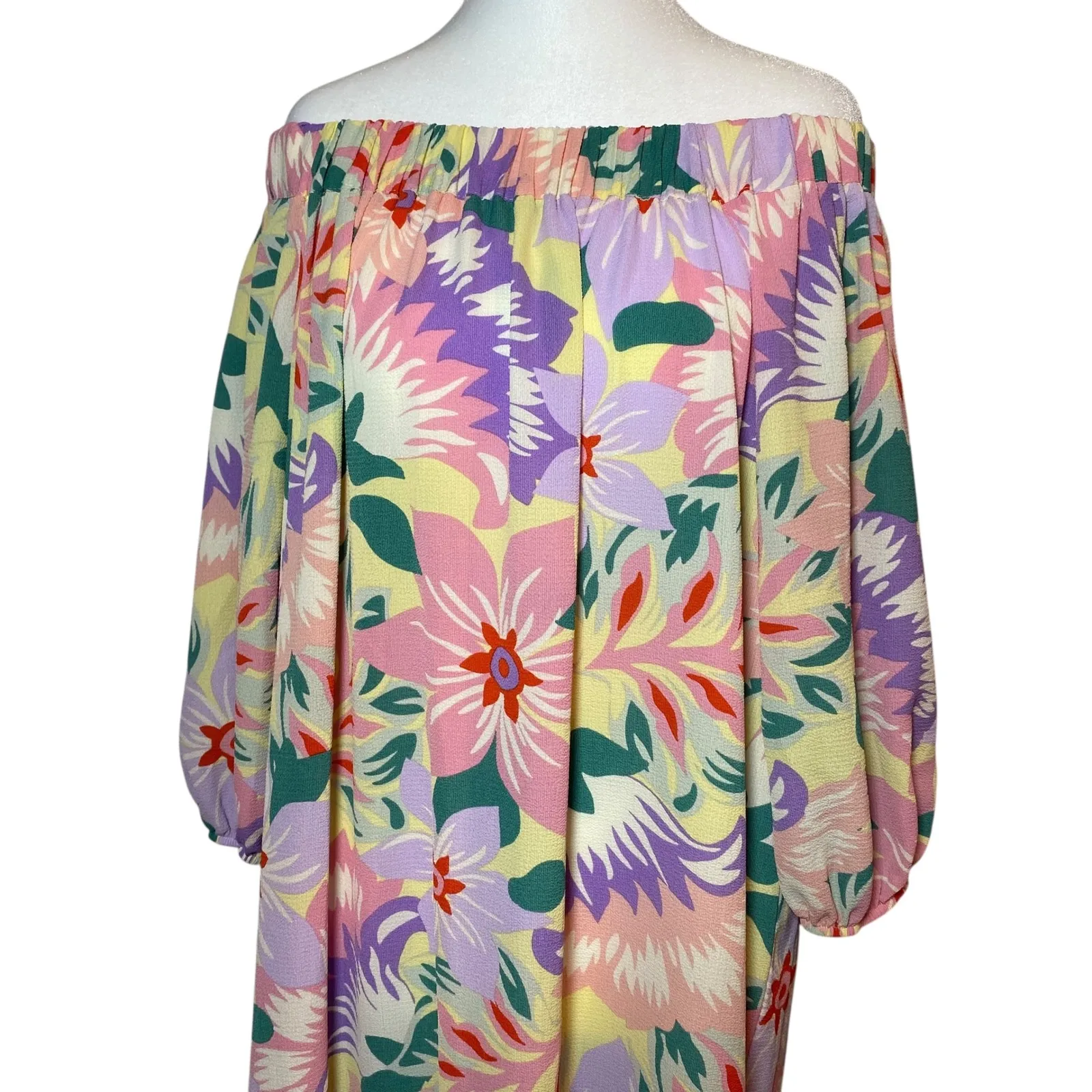 ASOS DESIGN Floral Maxi Dress Off Shoulder Trapeze Long Sleeve Tiered‎ US 10 - Image 3