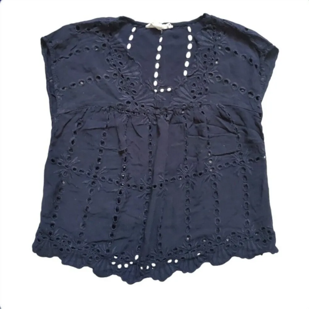 Lovestitch Blouse Women Small Eyelet Lace V Neck Top Peekaboo Cottagecore Goth - Image 5