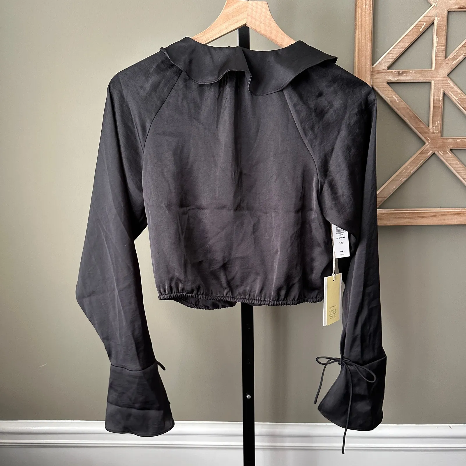 Artizia Wilfred Spartina Satin Blouse Black Medium NWT - Image 5