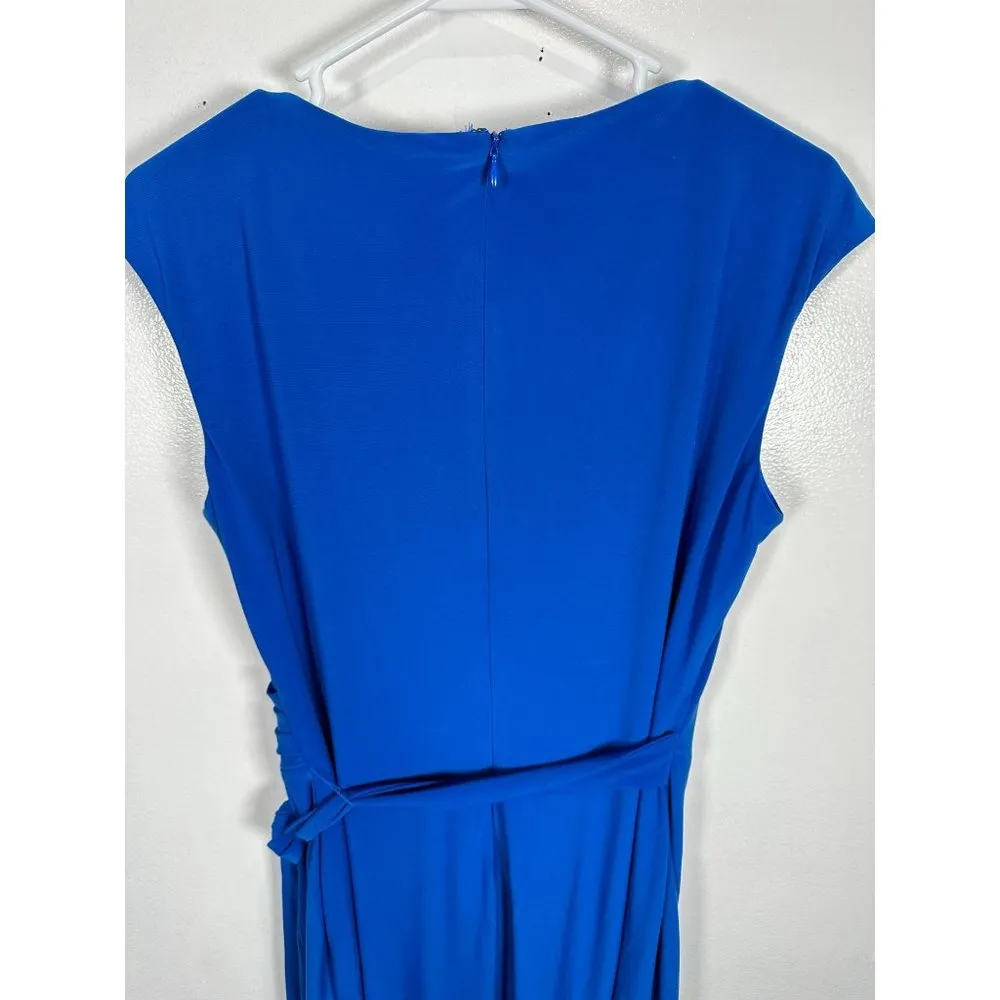 Lauren Ralph Lauren Womens Dress Size 12 Blue Faux Wrap Cap Sleeves Stretch - Image 8