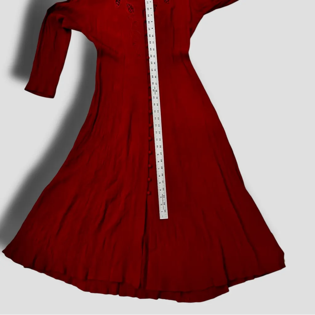 VTG 80s Ital Mode Long Sleeve Corset Back Lace Up Dress Burgundy Sz Med - Image 7