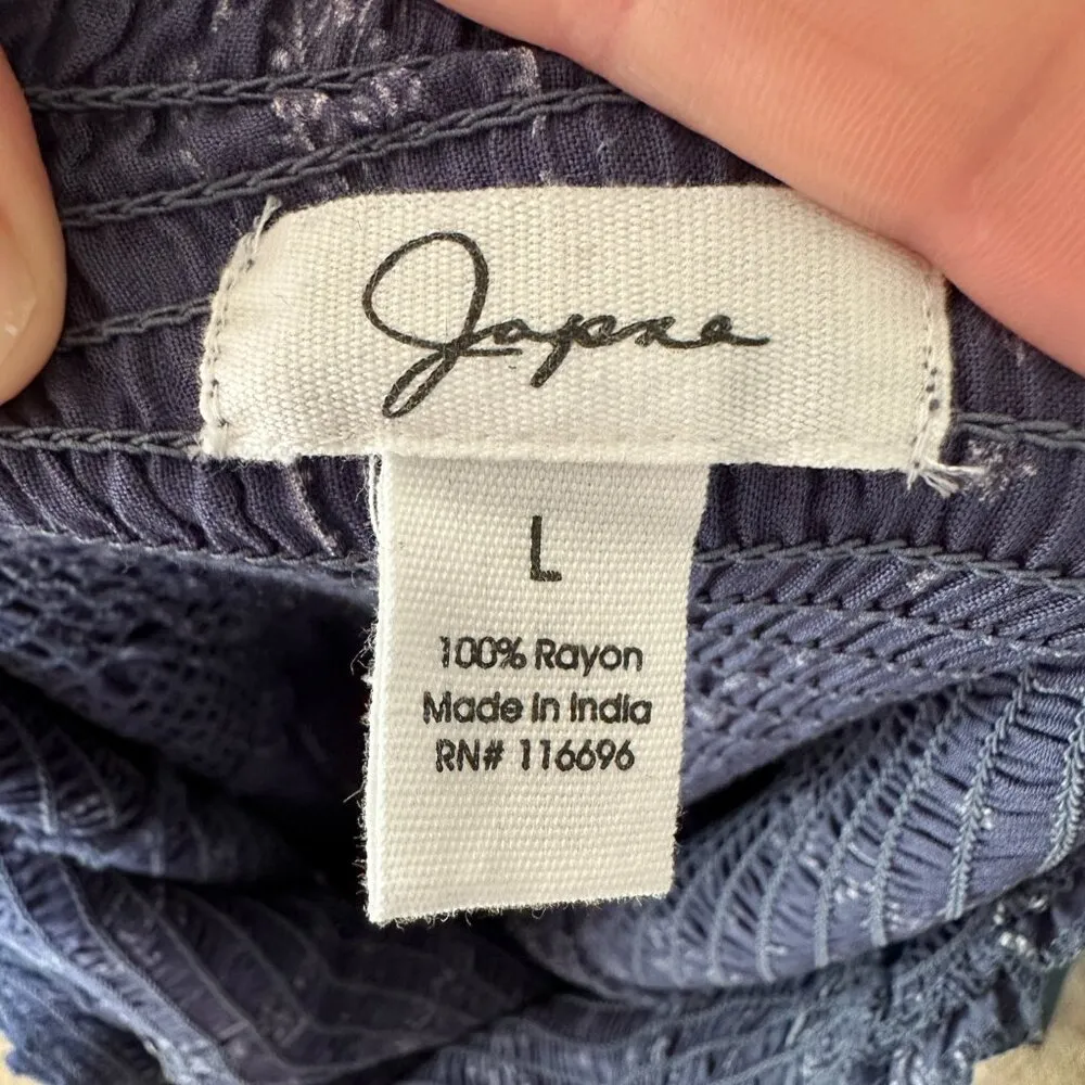 JAPNA Boho Strapless Wide Leg Jumpsuit in Blue Cropped  Ruffle Smocked - Size L - Image 4