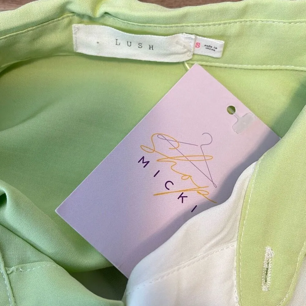 Lush Womens‎ Colorblock Long Sleeve Button Down Shirt Lime Green White Small NWT - Image 6
