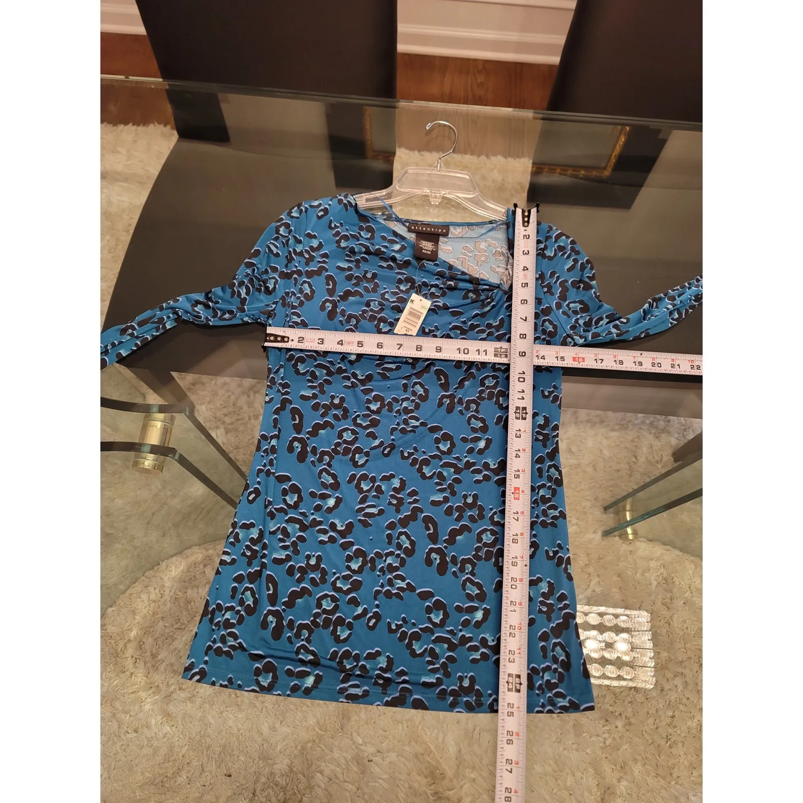 Attention Blouse Women's Blue Black Size XS Animal Print Stretch Long Sleeve - Image 11
