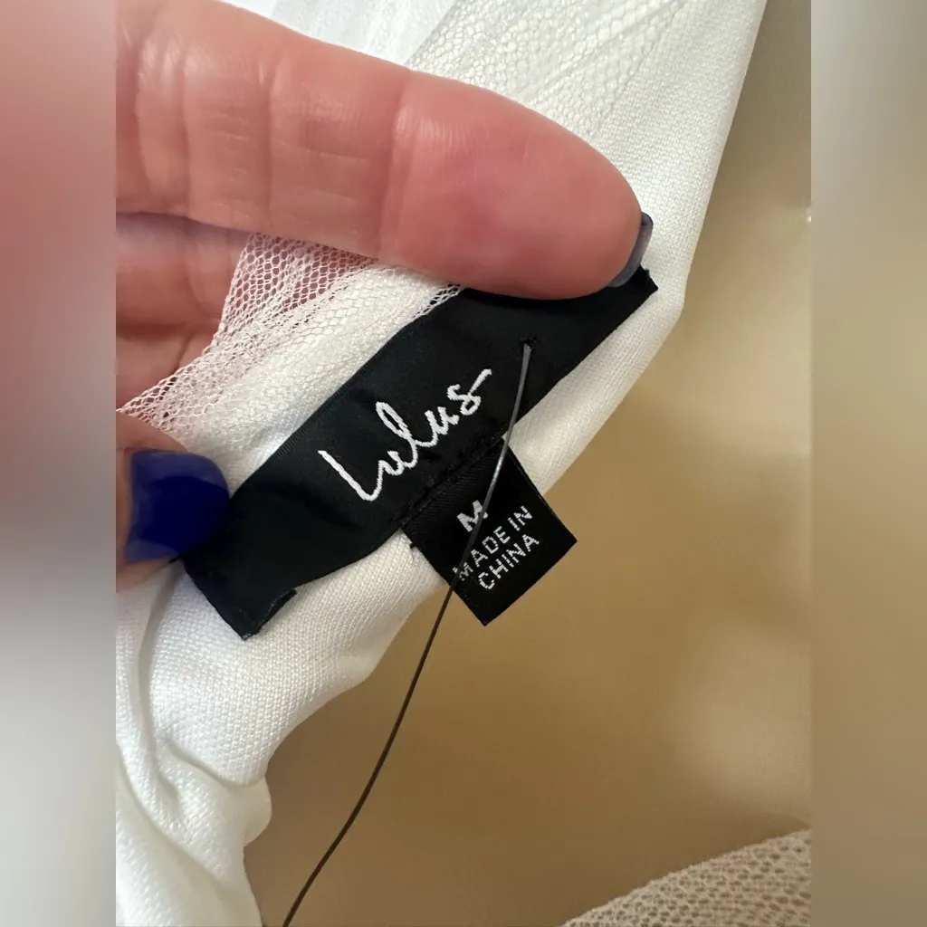 Lulus Sweet Goddess White Mesh Pleated Midi Dress Sleeveless Knit Liner Size Med - Image 11