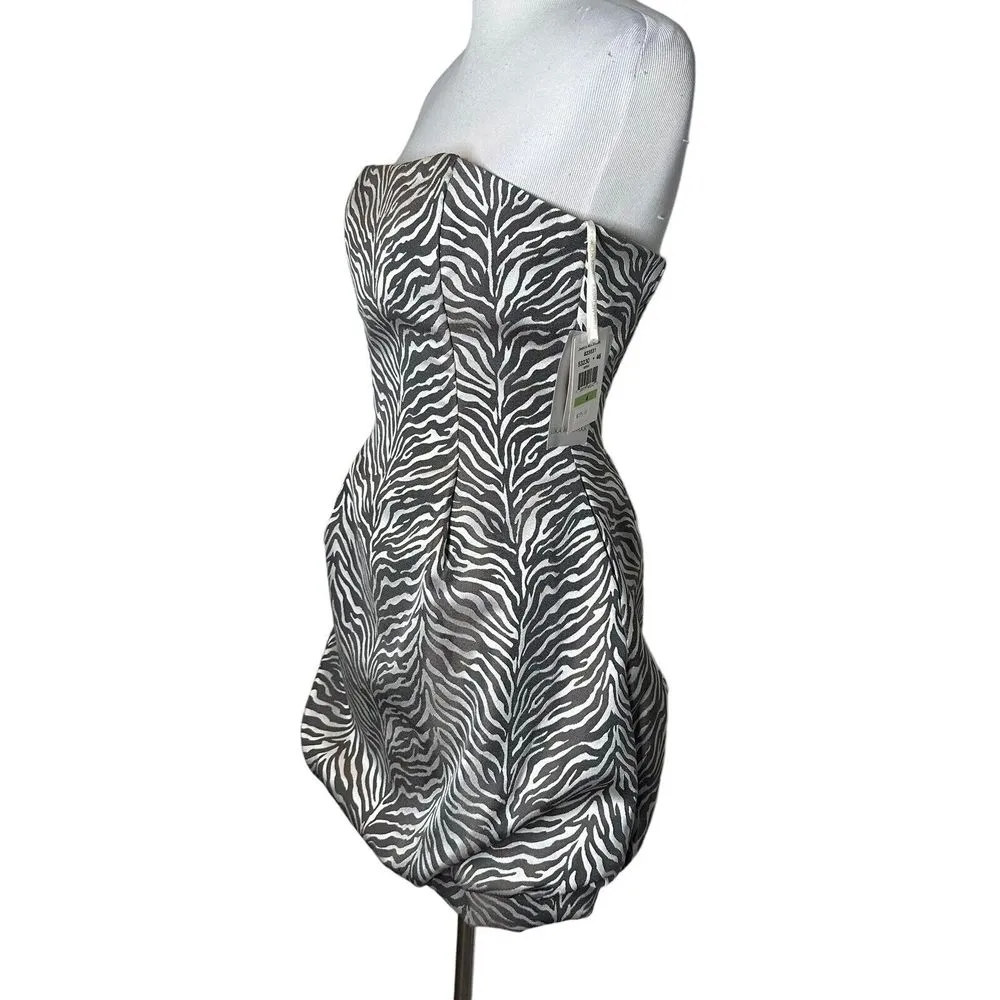 Jessica McClintock Animal Print Strapless‎ Dress Size 4 Bubble Hem Statement NEW - Image 2